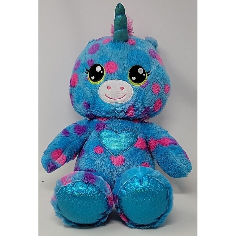 Build A Bear Heartables Unicorn Land Bubbles W/ Blue Heart‎ Plush 17" Pink Dot